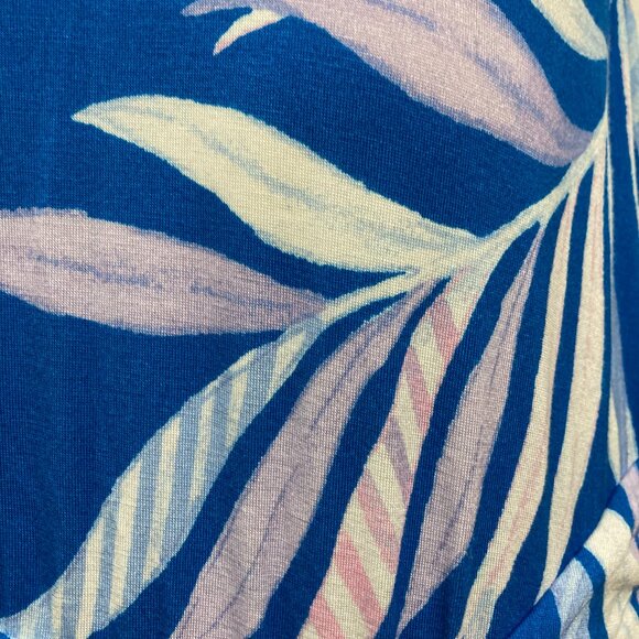 Soma Soft Bra Dress Sleeveless Blue Palm Pockets Wrap Waist Resort Knee Length L - Picture 11 of 11